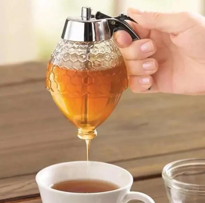 Transparent Glass Honey Juice Syrup Dispenser Pot