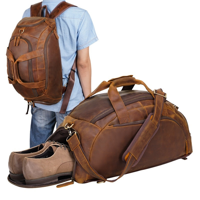 Men's Retro Cowhide Outdoor Large Capacity Backpack